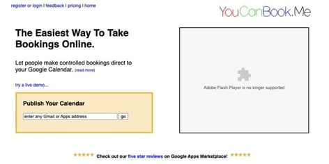 YouCanBook.me first home page