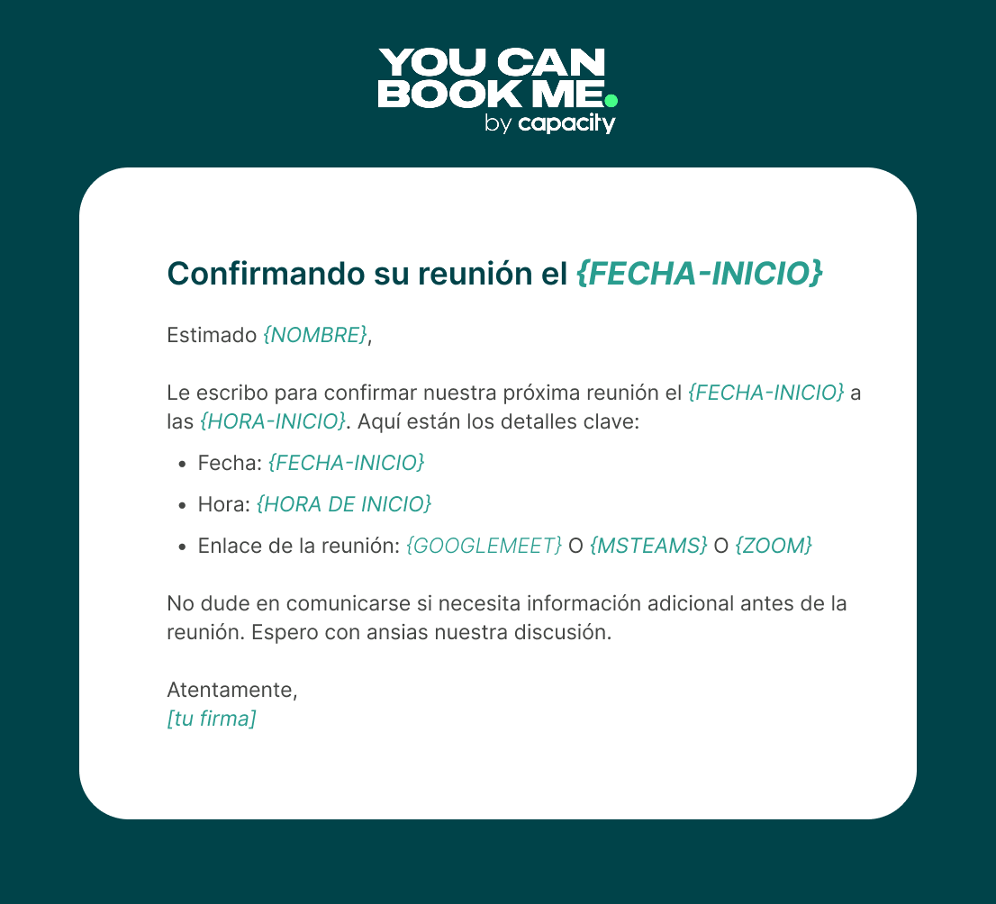 2. Correo electrónico de confirmación de reunión informal