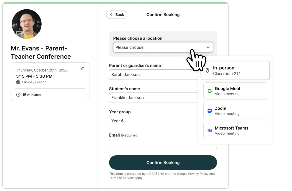 choose a location for parent-teacher meetings