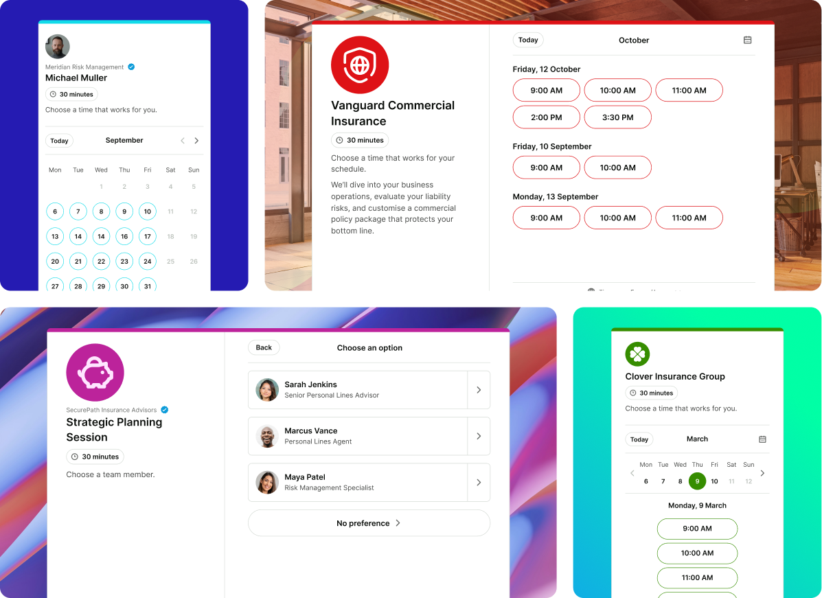 Insurance advisor booking page examples