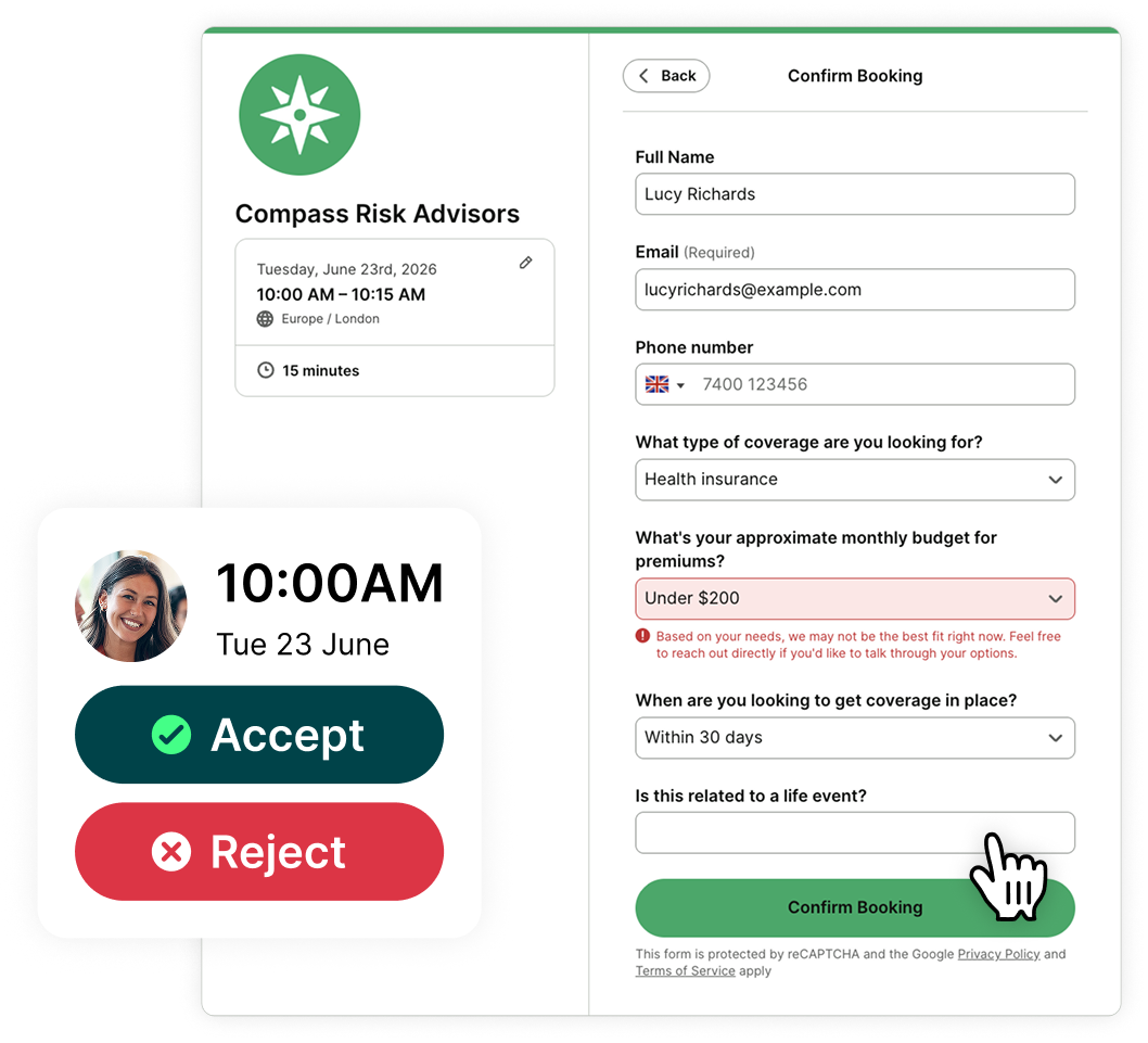 booking form for insurance agents