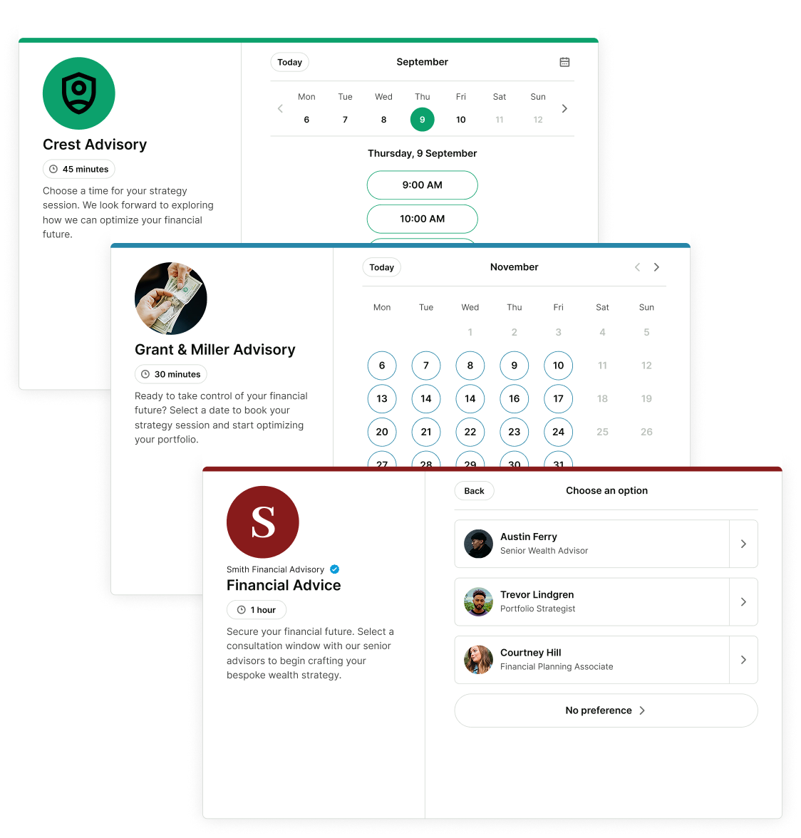 financial services - customize your booking pages