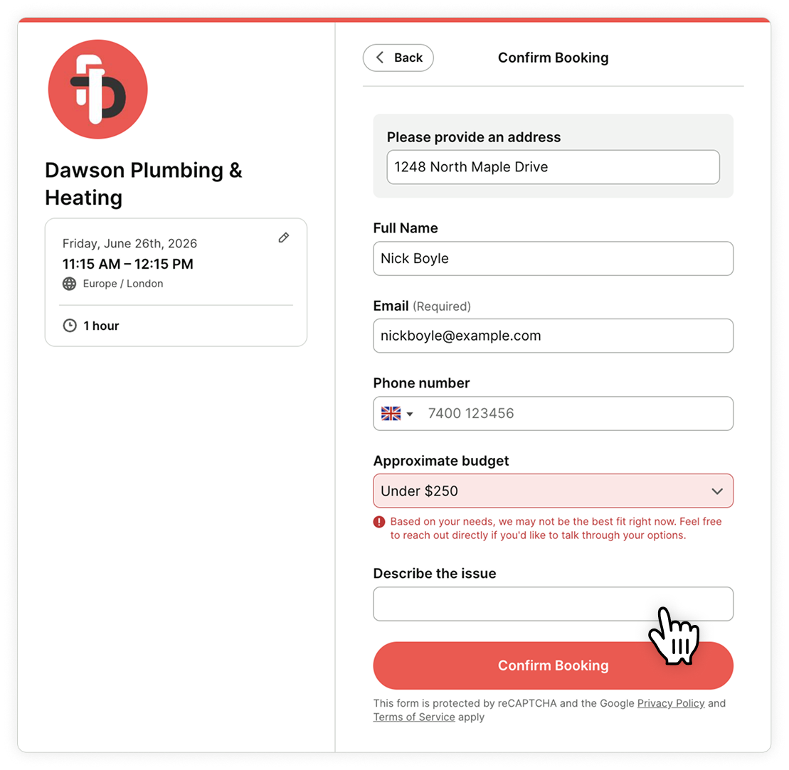 Home services - booking form