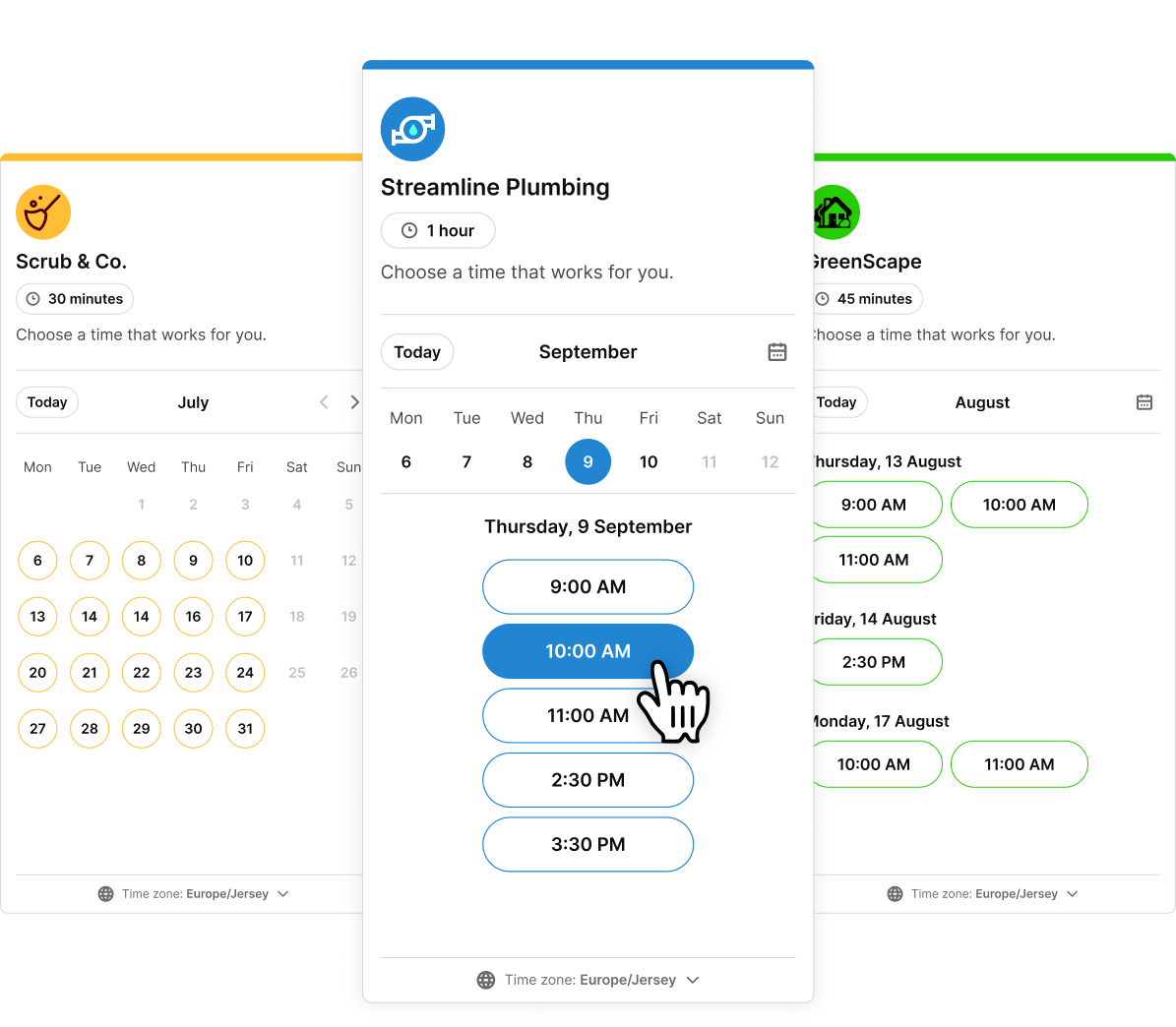 Home services - booking page view examples