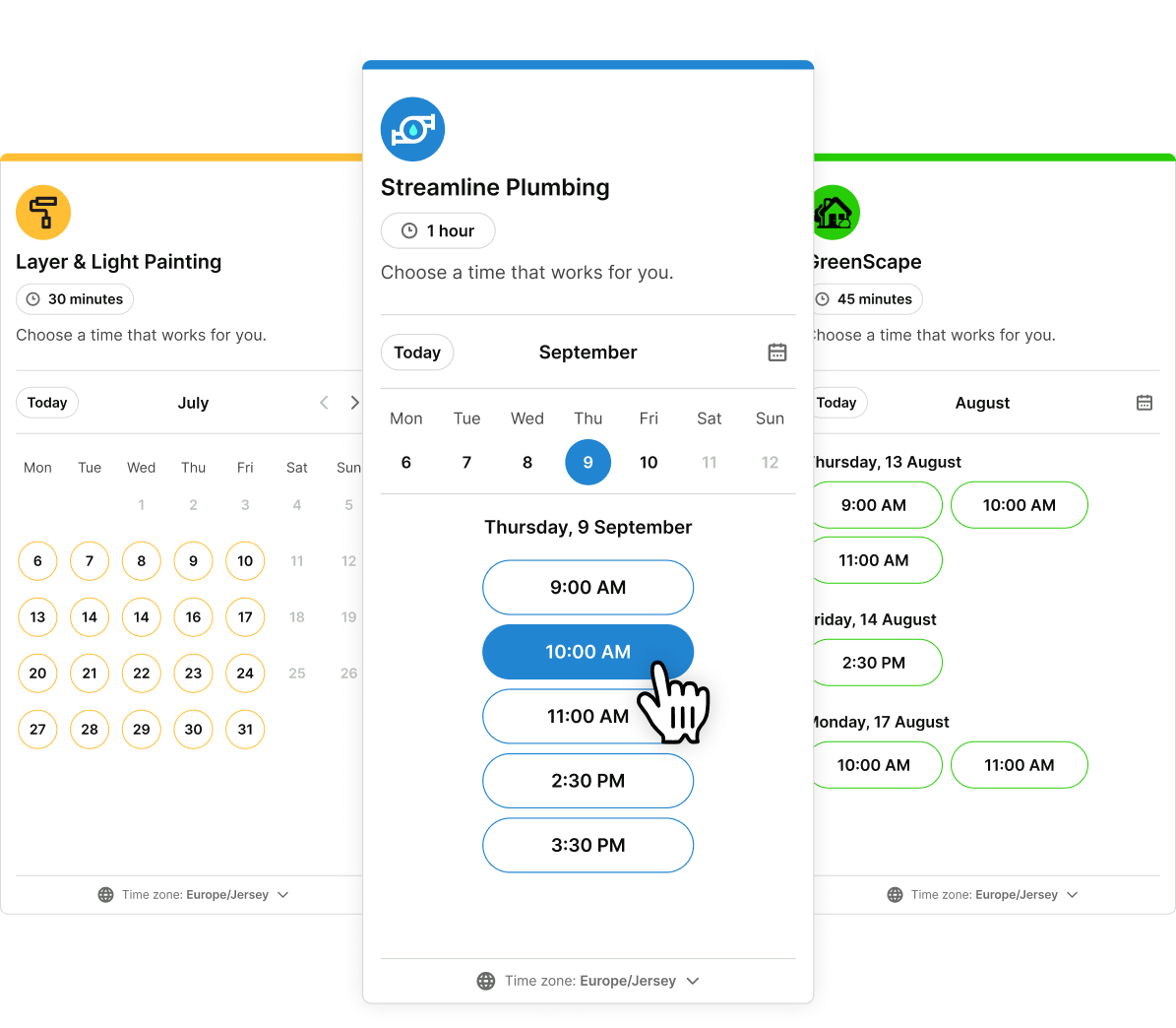 Scheduling page examples for the trades and home services