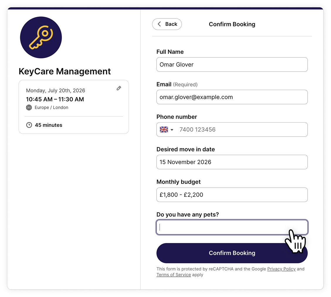 customize booking forms for new renter intake