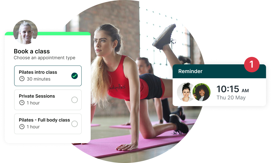 booking page for pilates studios