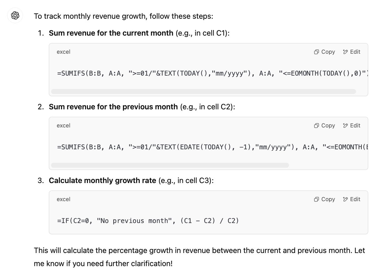 ChatGPT for small business monthly revenue growth