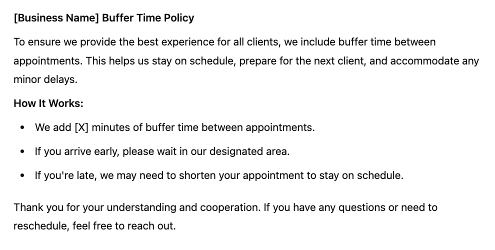 ChatGPT for small business buffer time policy