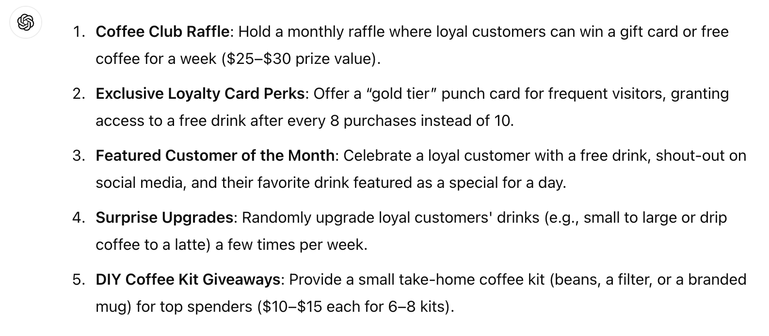 ChatGPT for small business ways to reward customer loyalty