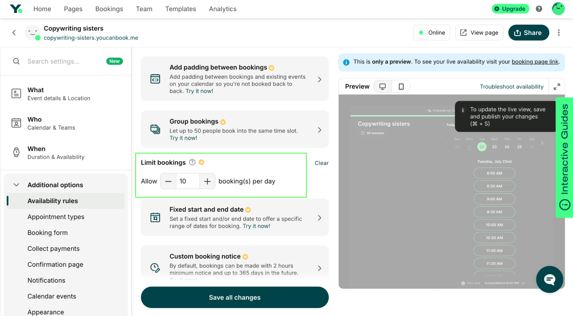 youcanbookme bookings limit