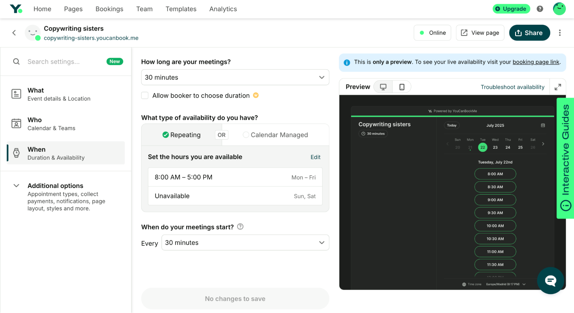 youcanbookme repeating availability