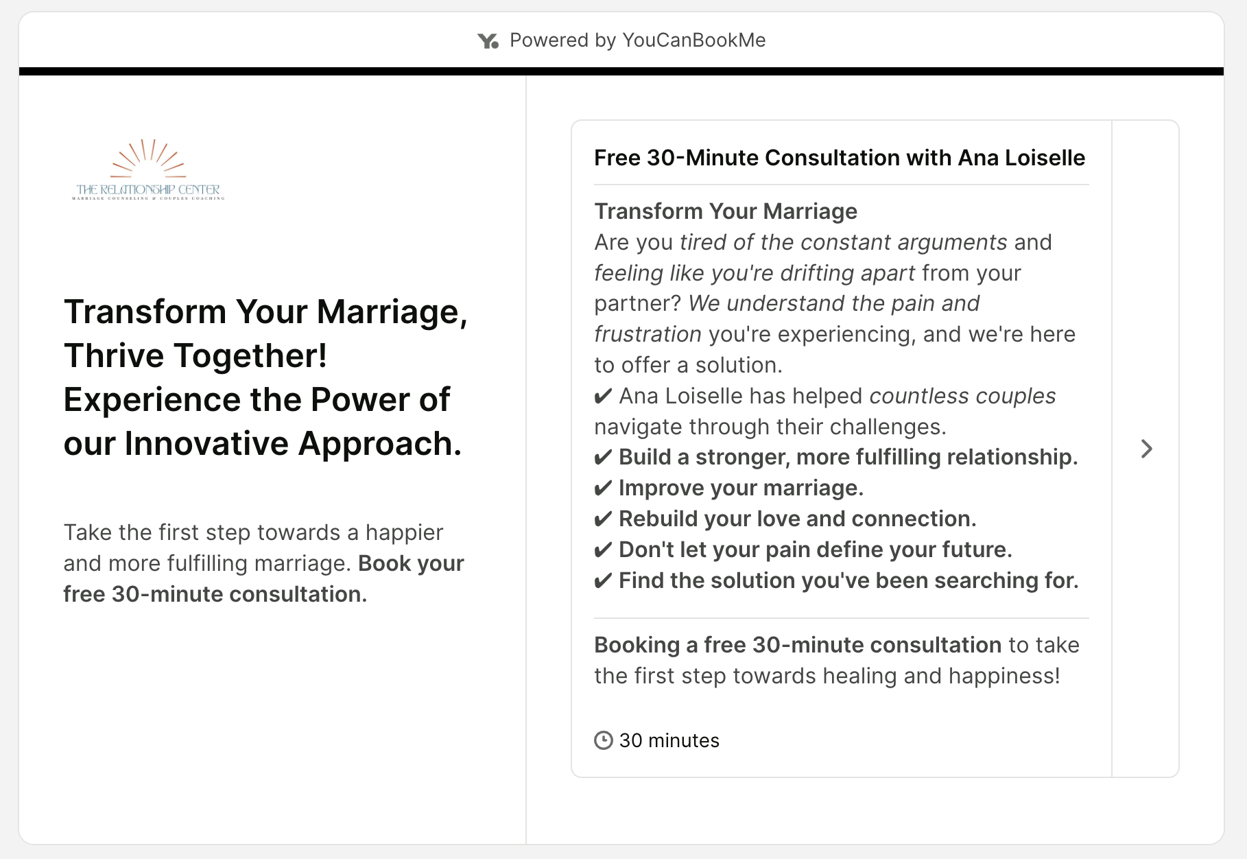 Free consultation appointment type on booking page