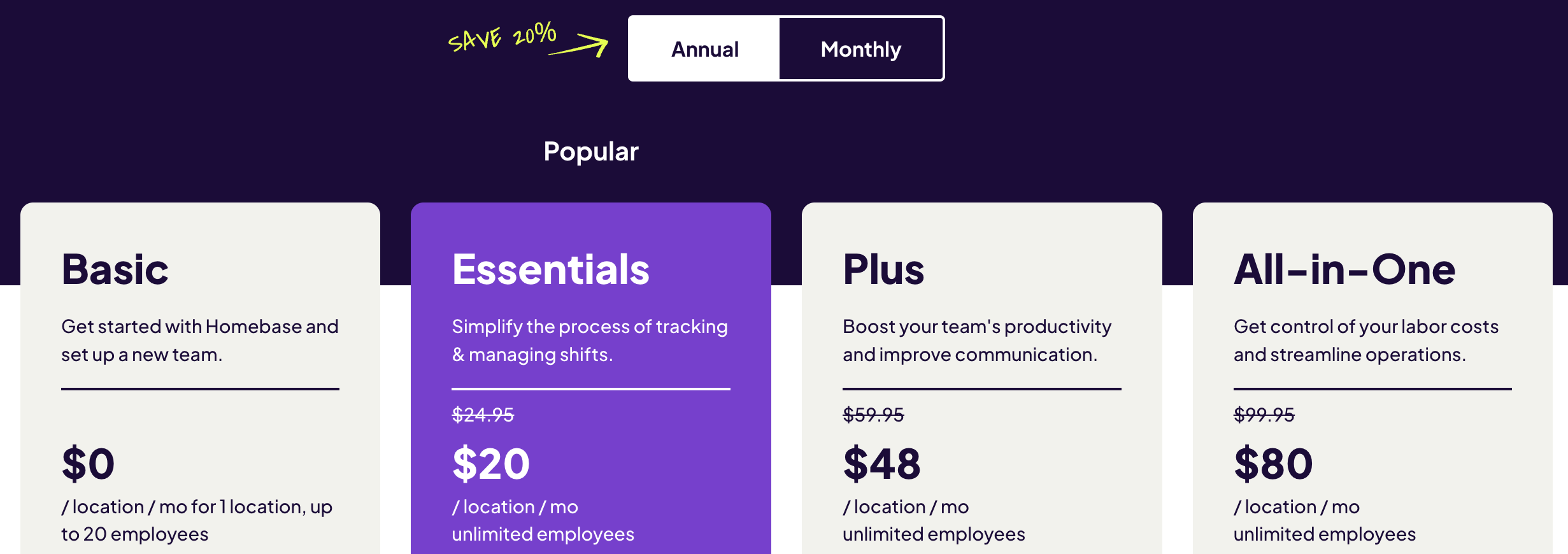 Homebase automated scheduling app pricing