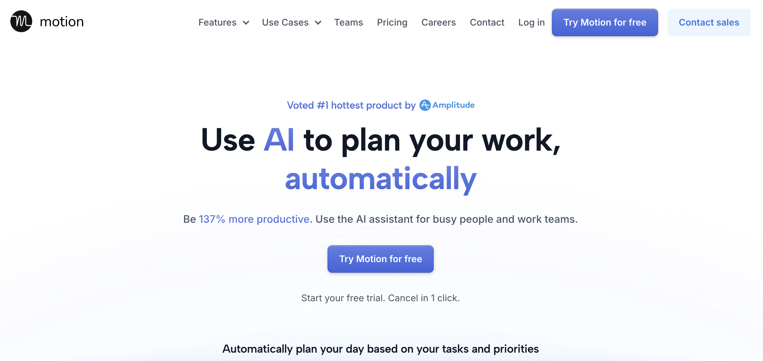 Motion Automated Scheduling App homepage