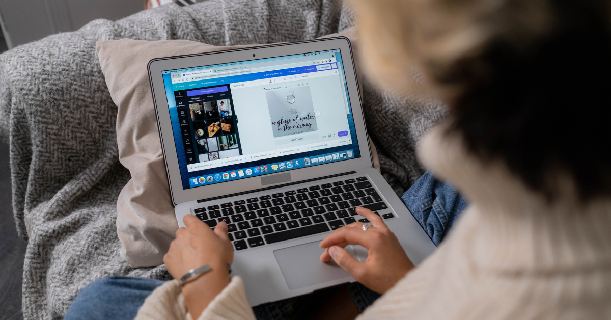Woman using the popular freelancer tool Canva