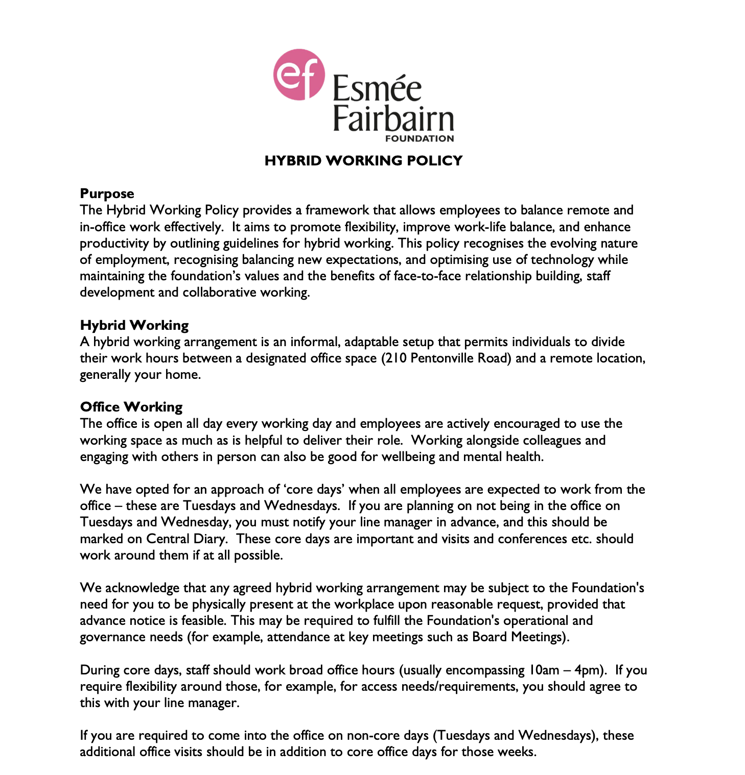 esmee fairbairn remote work policy