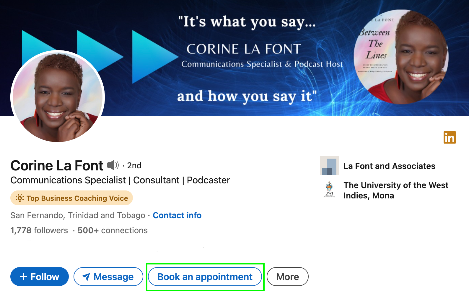 Book an appointment button on LinkedIn