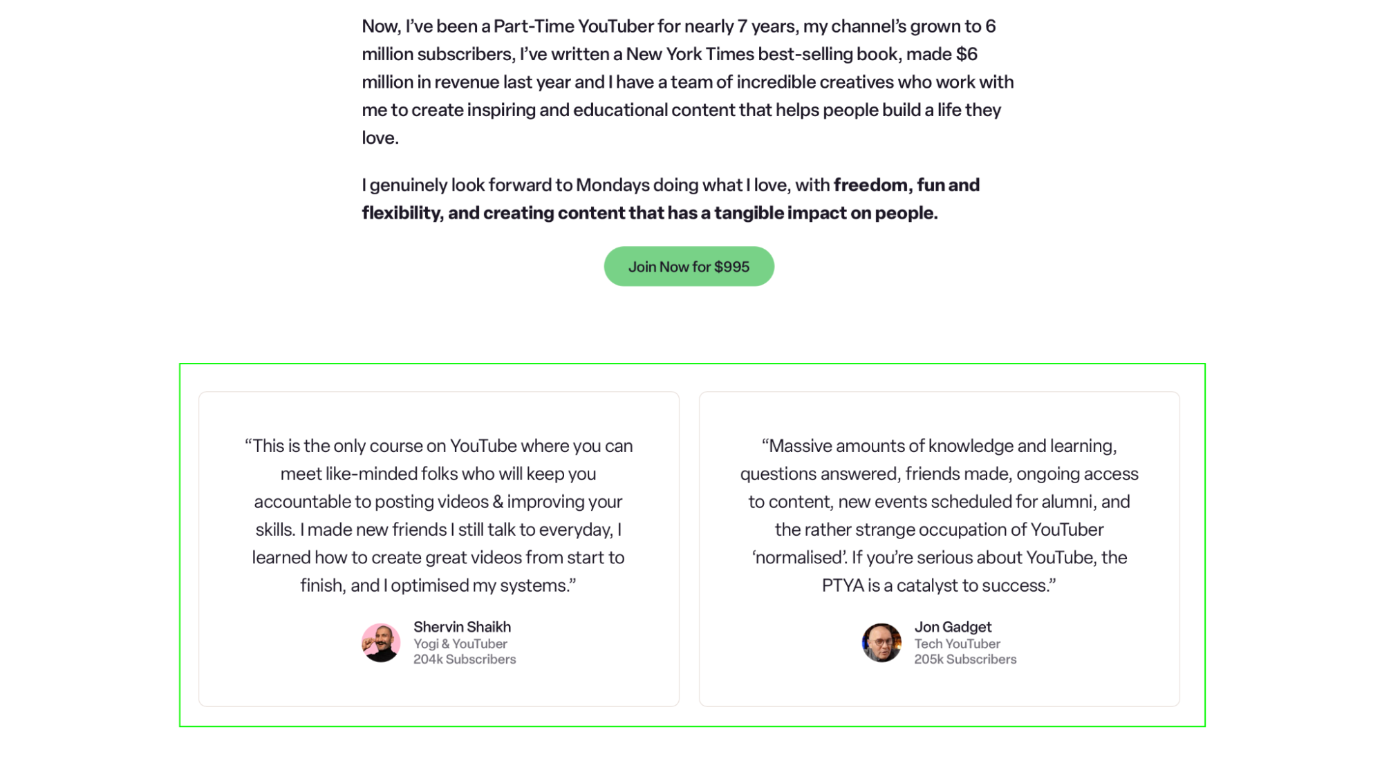 CTA button and social proof