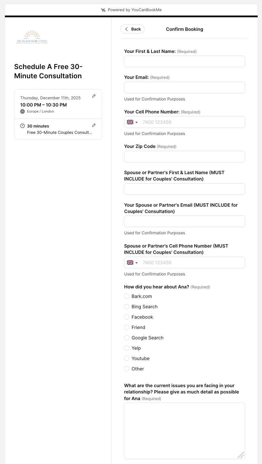 Ana Loiselles YouCanbookMe coaching booking form 1