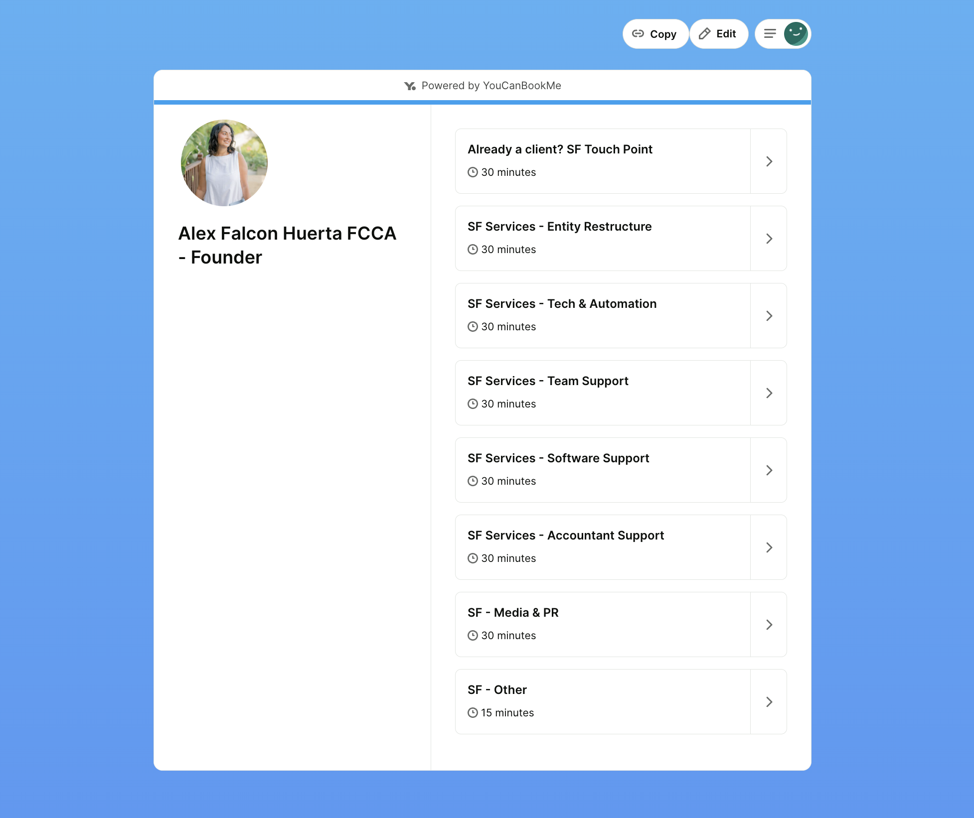 Soaring Falcon customized booking form with multiple appointment types