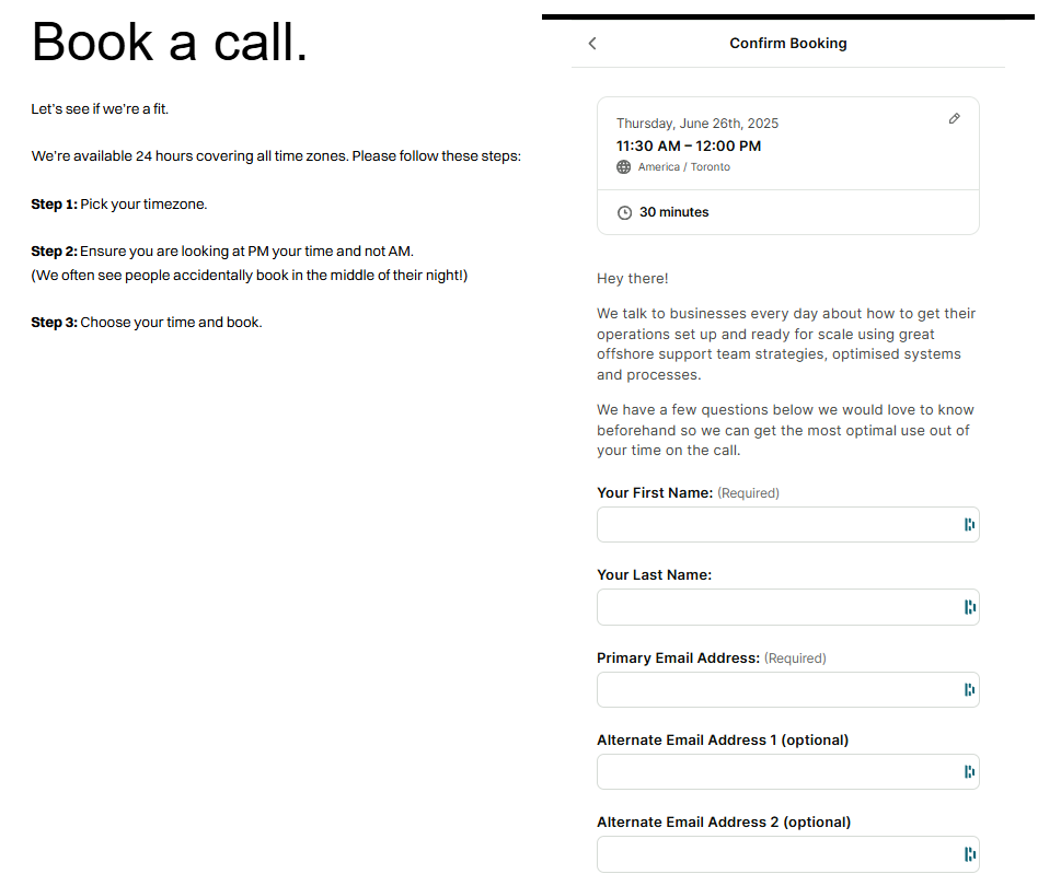 YouCanBookMe booking form example from The Virtual Hub