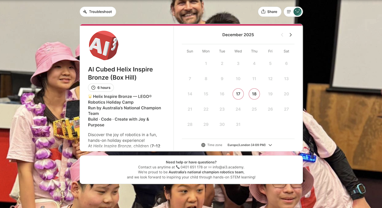 AI cubed Academy's YouCanBookMe booking page