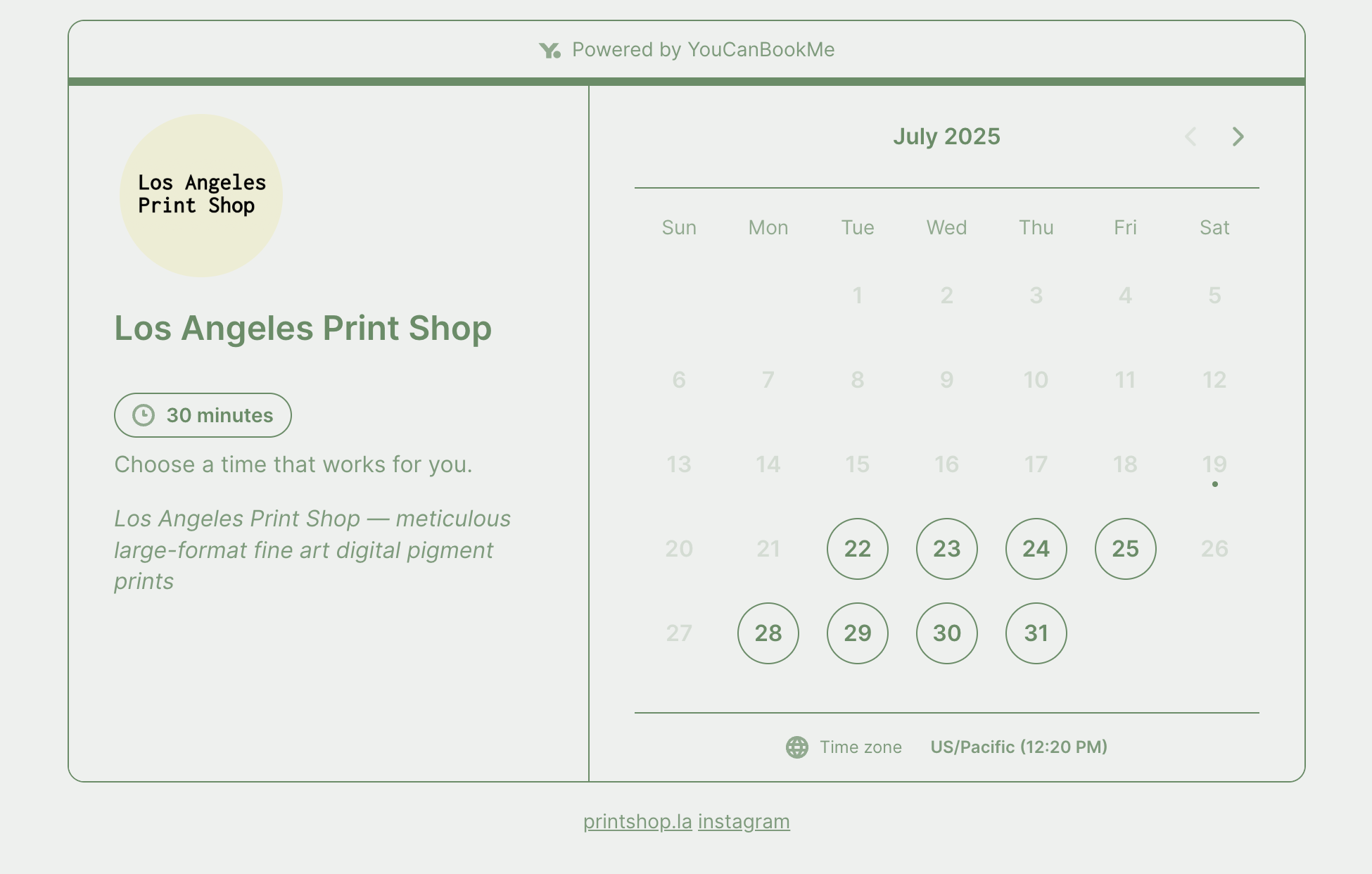Los Angeles print shop scheduling booking page 