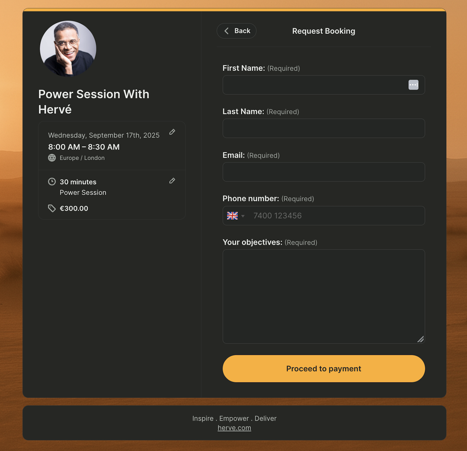 Example of a coaching appointment booking form