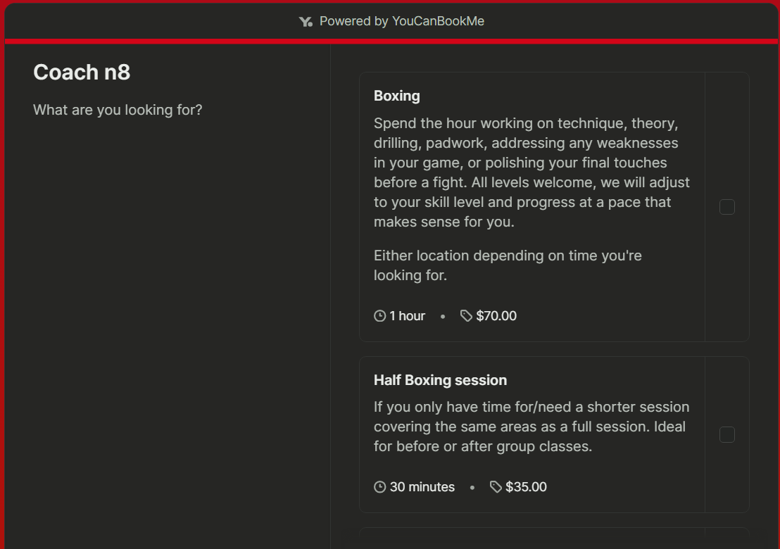 Nate Cruz fitness coach booking page