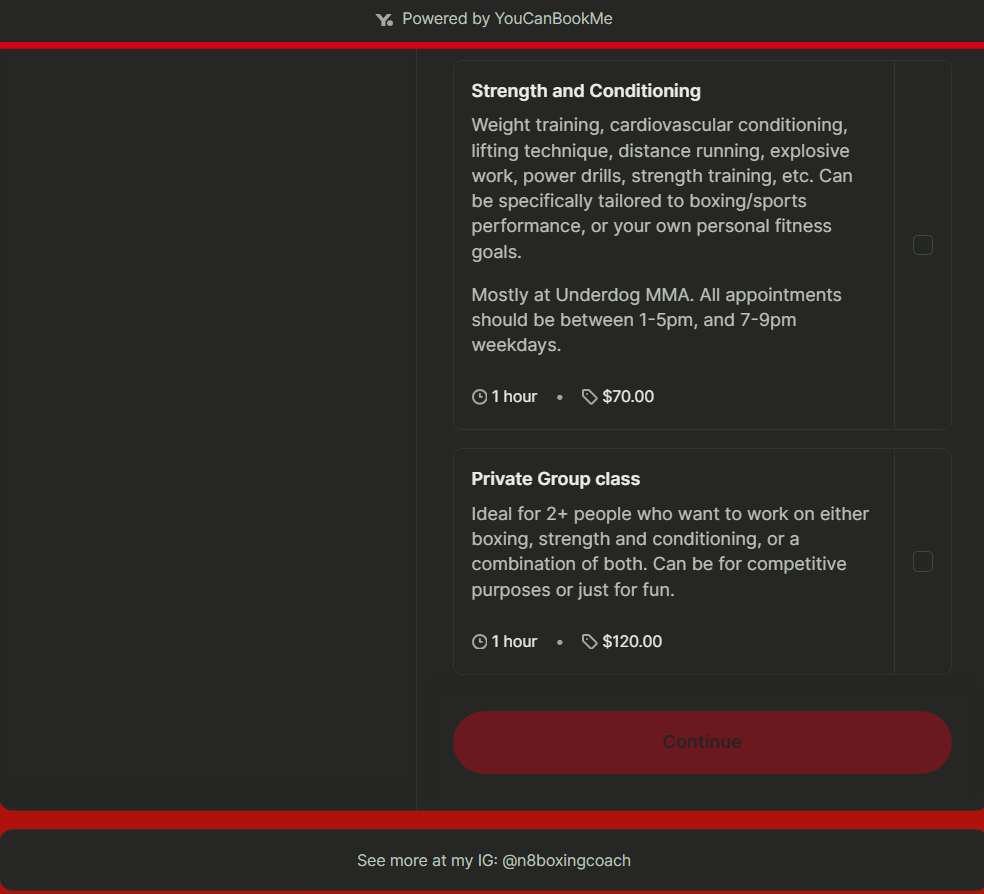 Nate Cruz's fitness coaching booking page