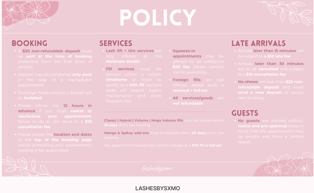 Sandra Mo Booking Page Salon Policies