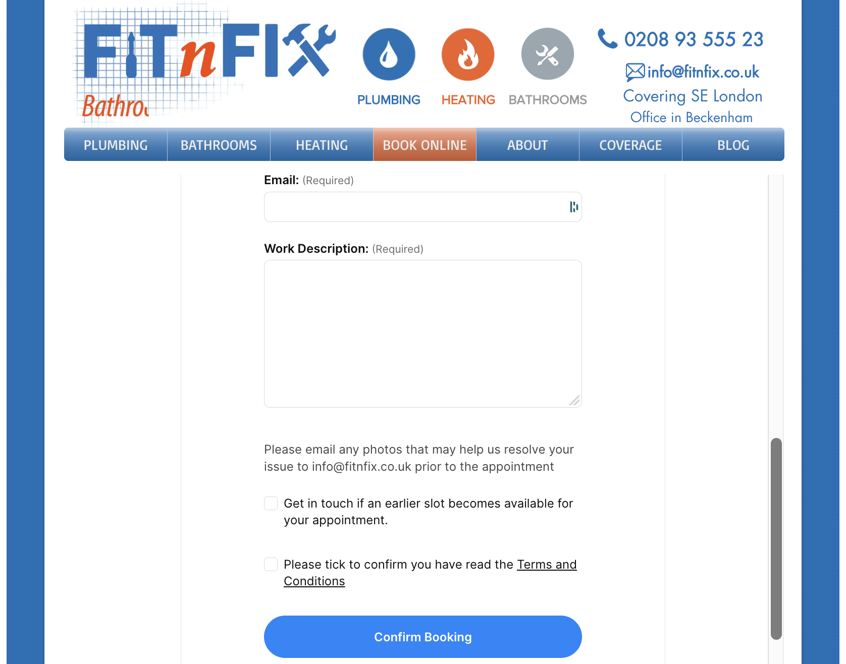 FITnFix's embedded booking form