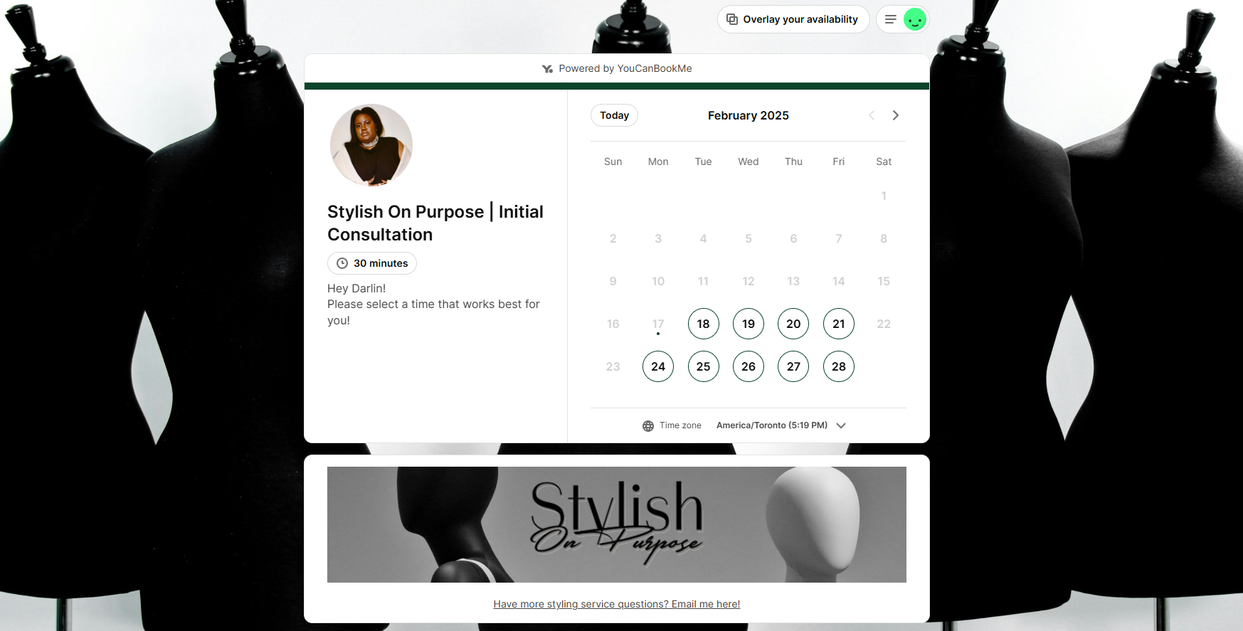 Stylish on Purpose Booking Page