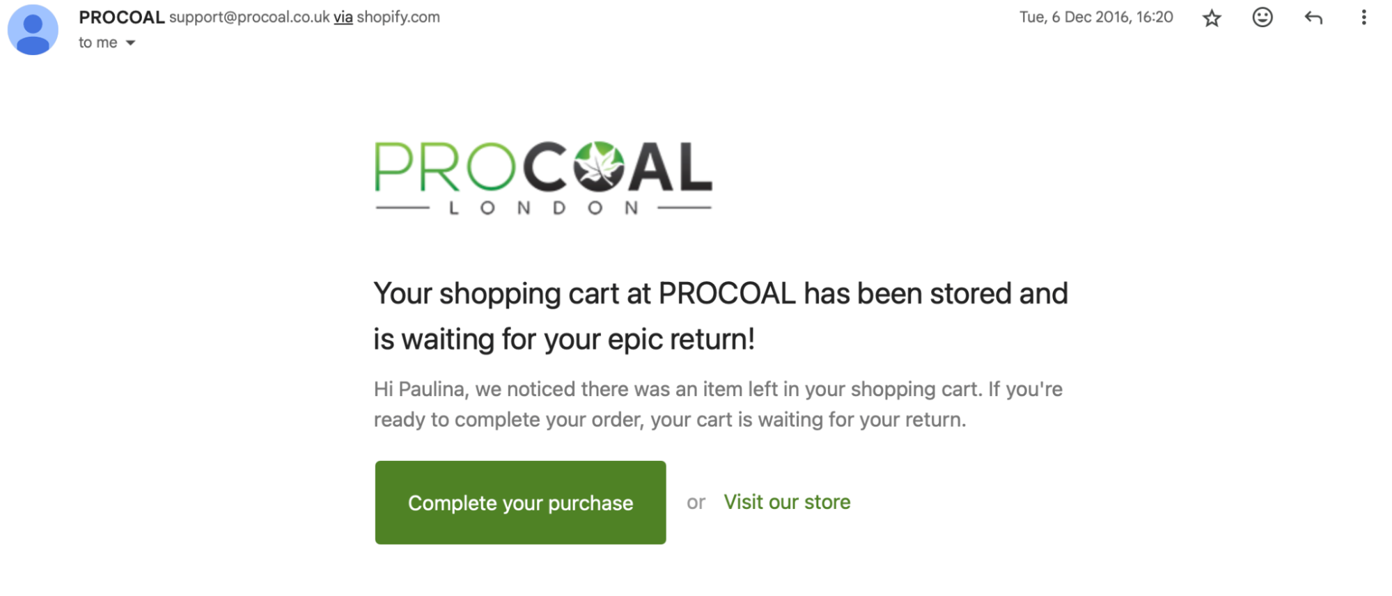 abandoned cart marketing email example
