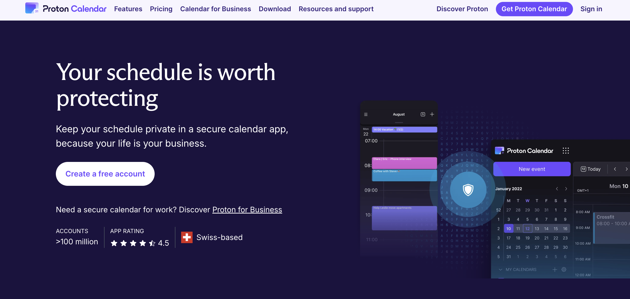 Proton Calendar homepage