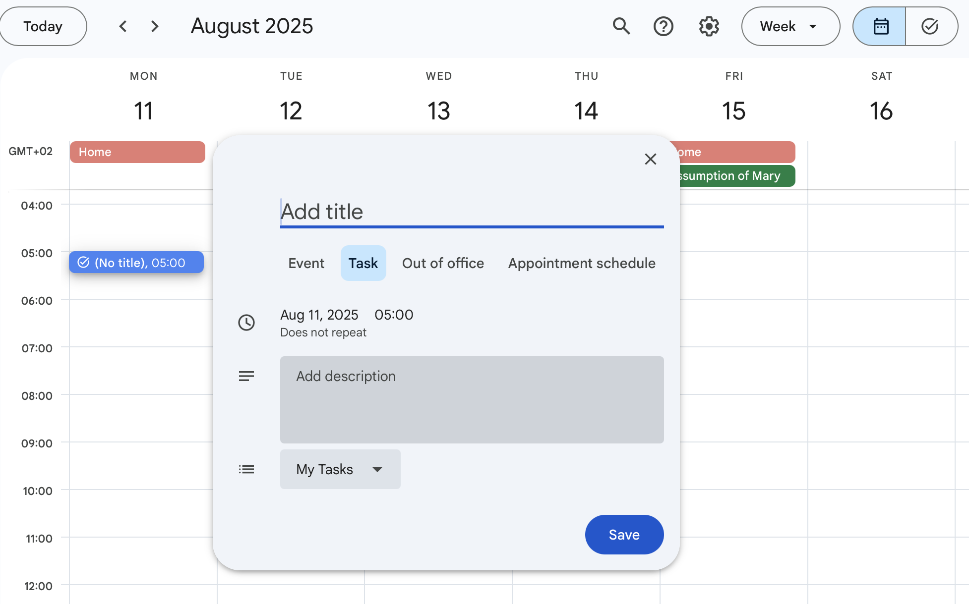 Google calendar task