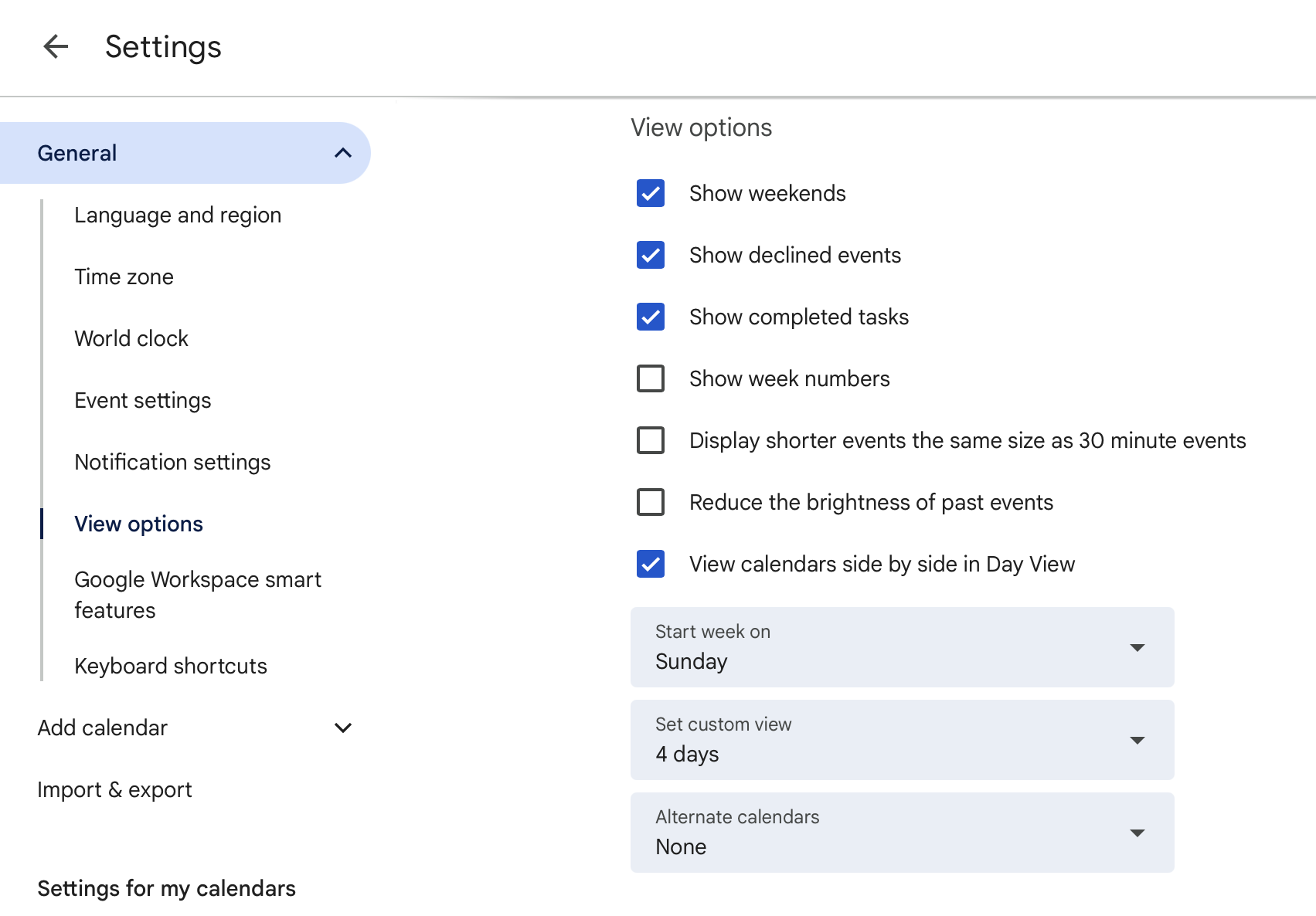 personalized calendar settings