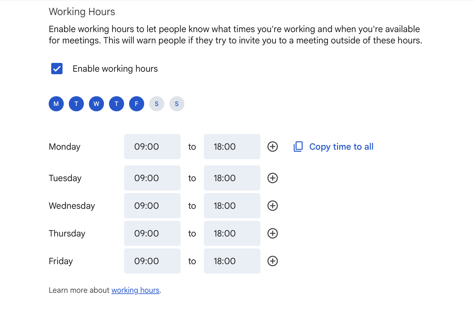 working hours