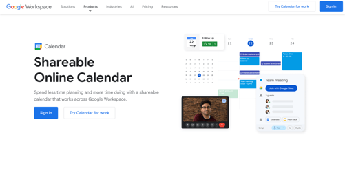 Google calendar home page