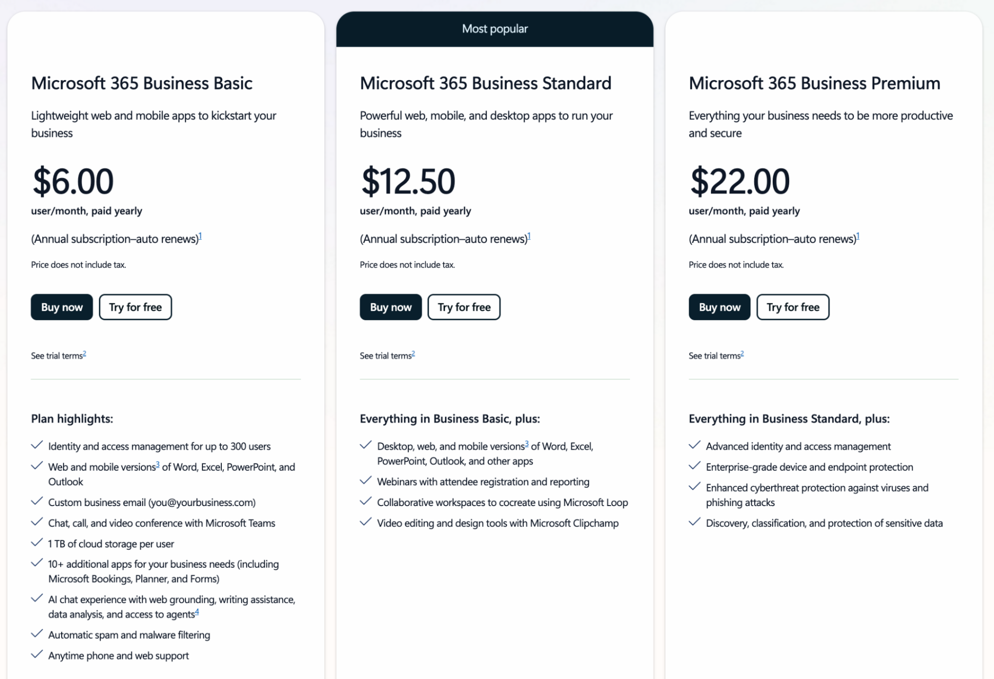 microsoft business pricing