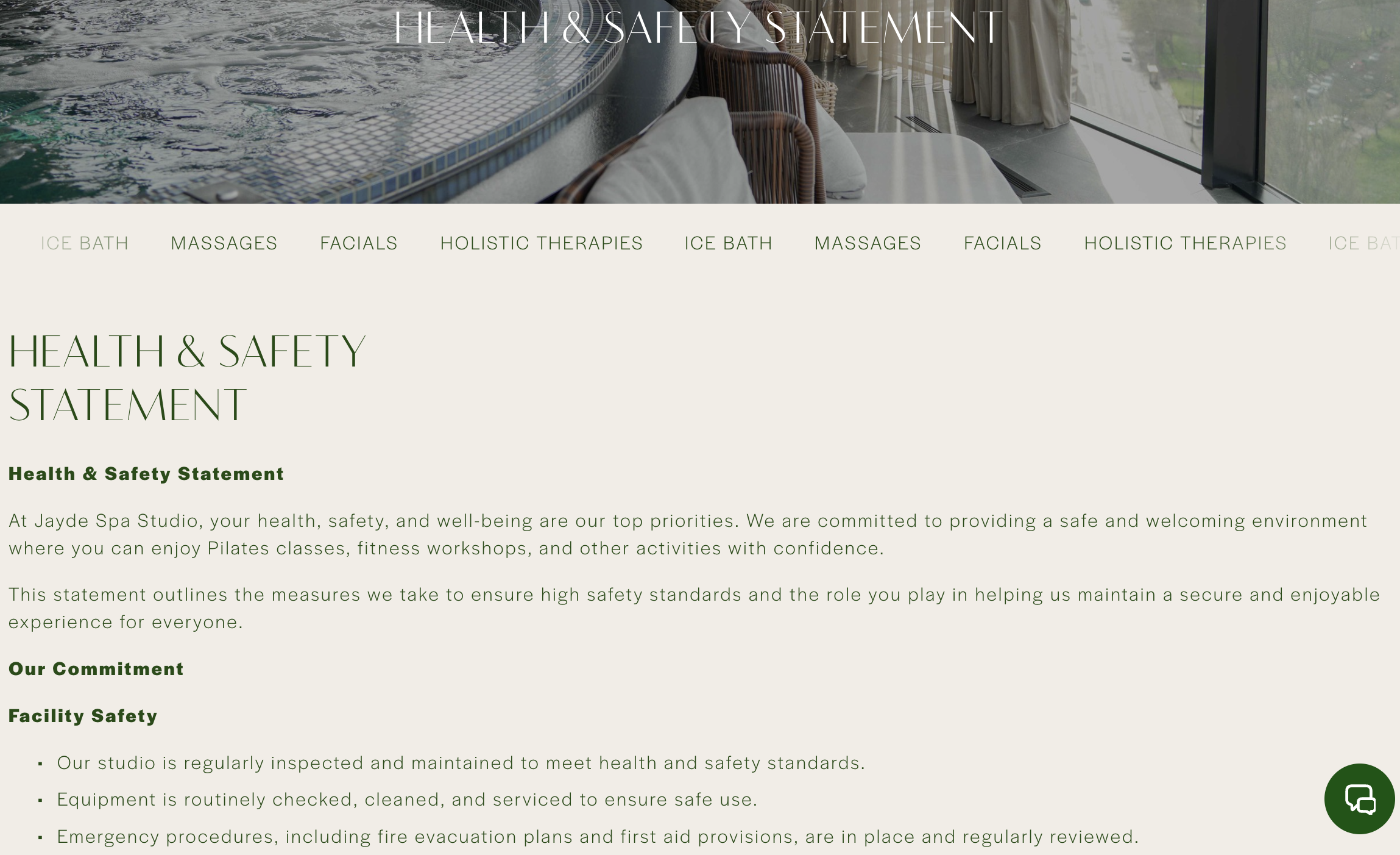 Jayde Spa health and safety statement