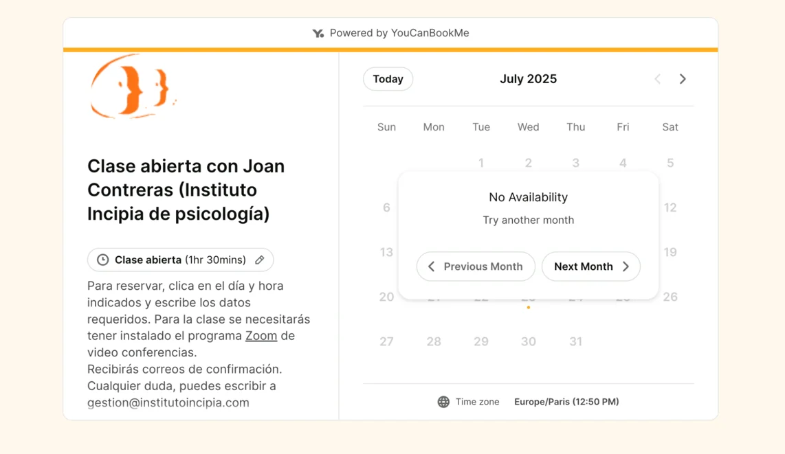 YouCanBookMe therapy booking page
