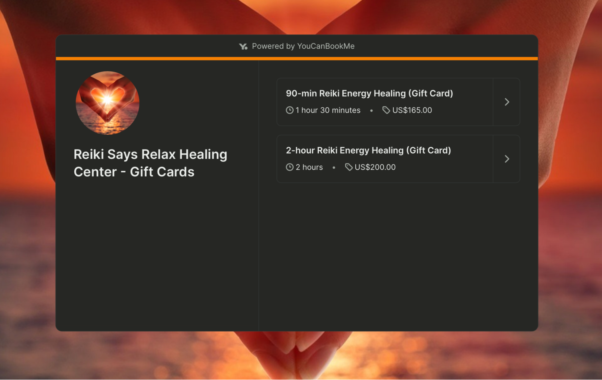 Reiki wellness booking page create with YouCanBookMe