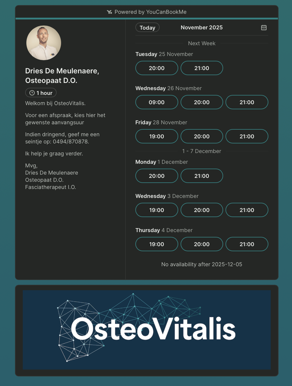 Health and wellness booking page made via YouCanBookMe