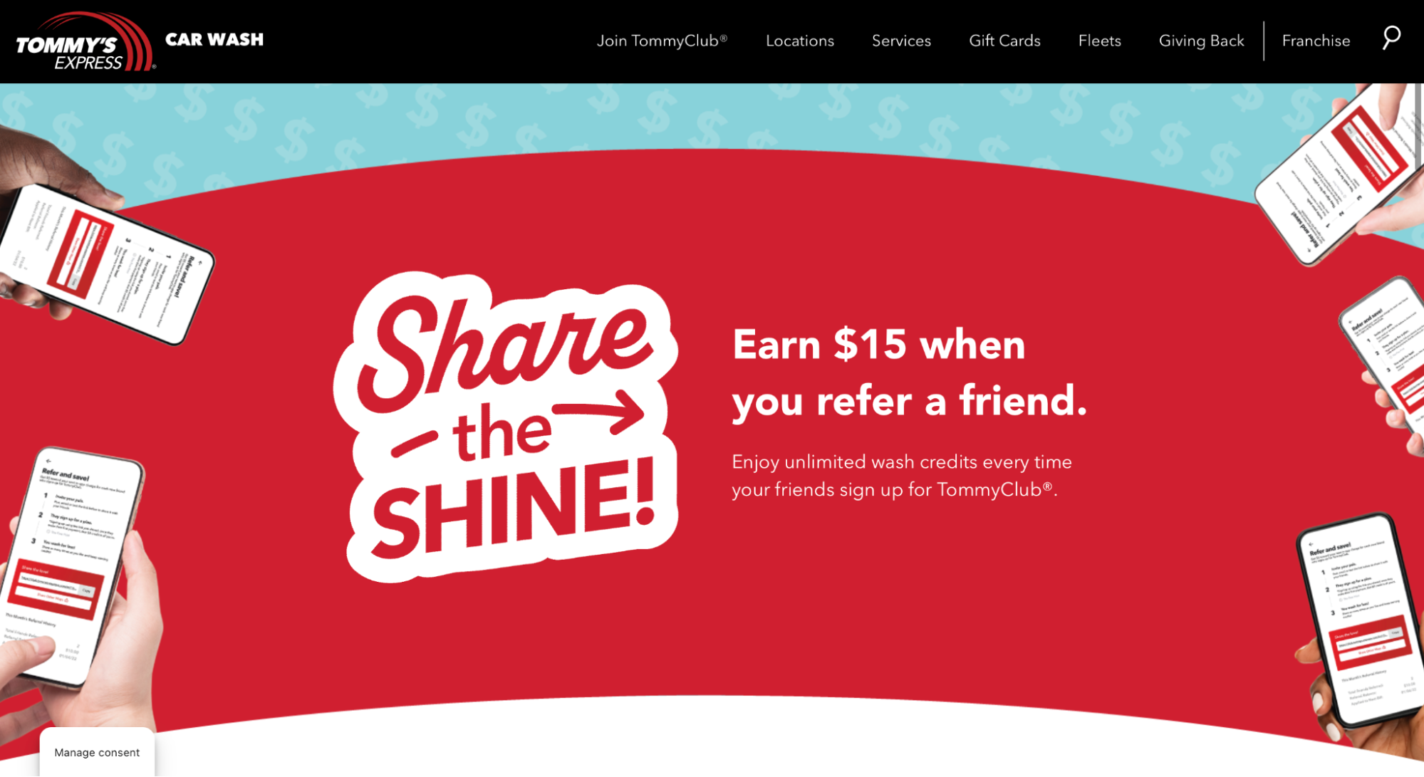 customer referral program example from tommys express