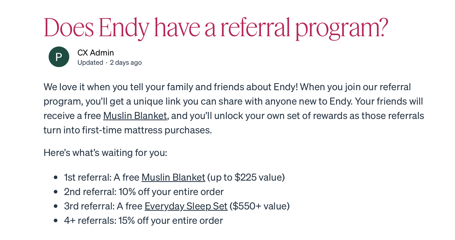 endy customer referral program
