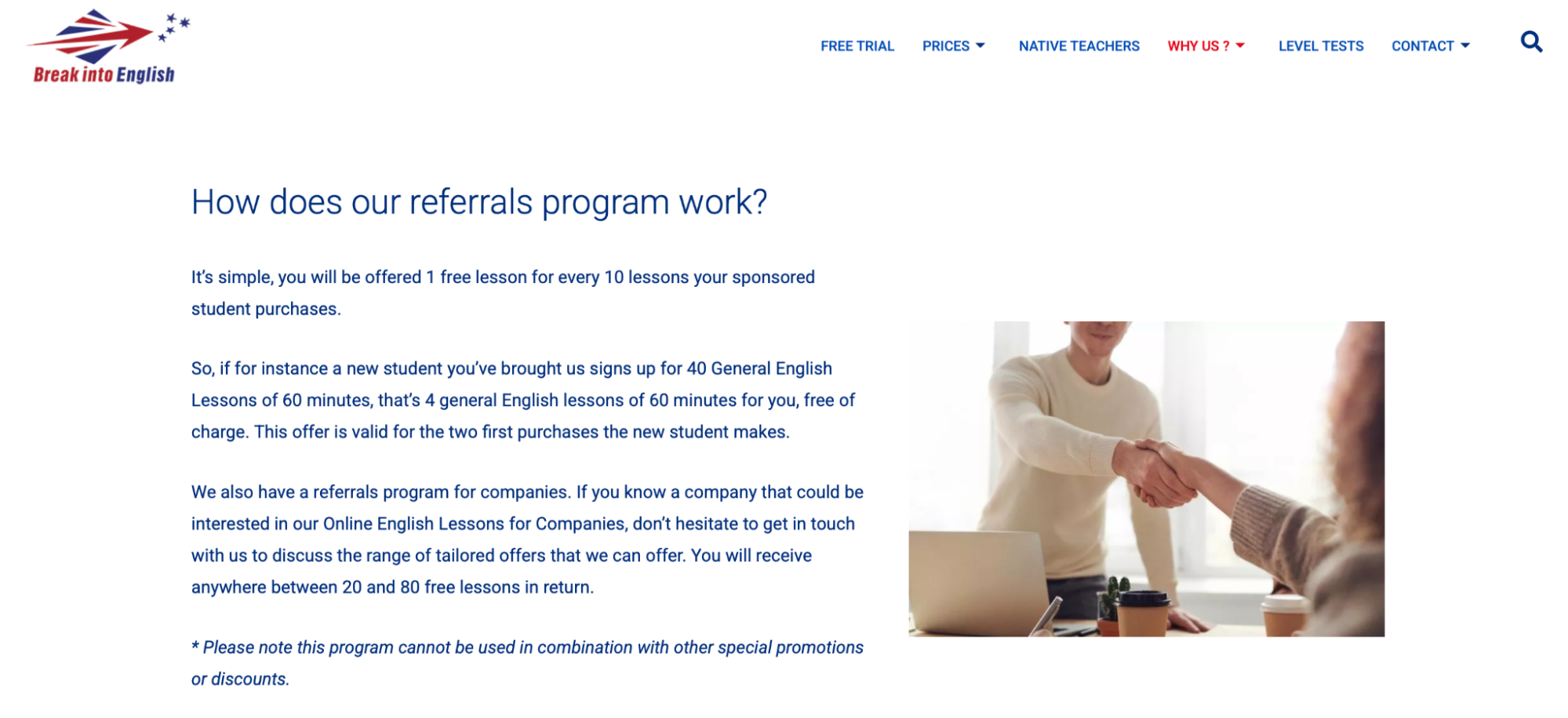 example of a customer referral program for small businesses from break into english