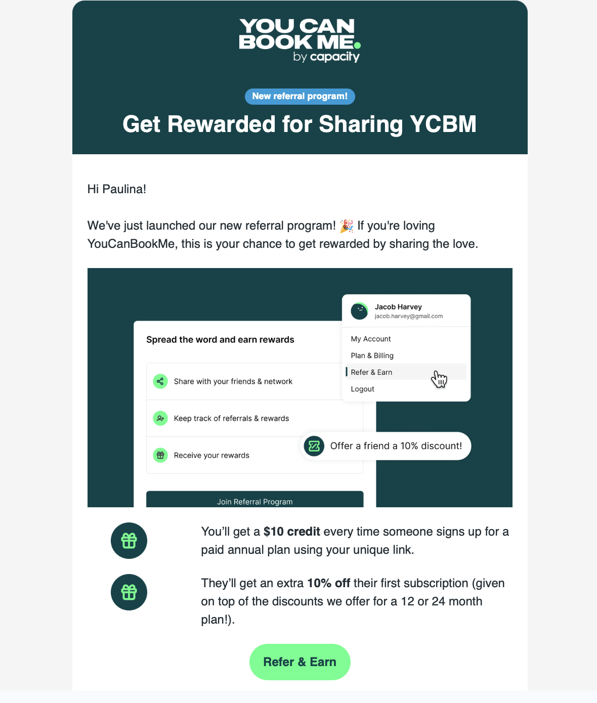 youcanbookme referral program email