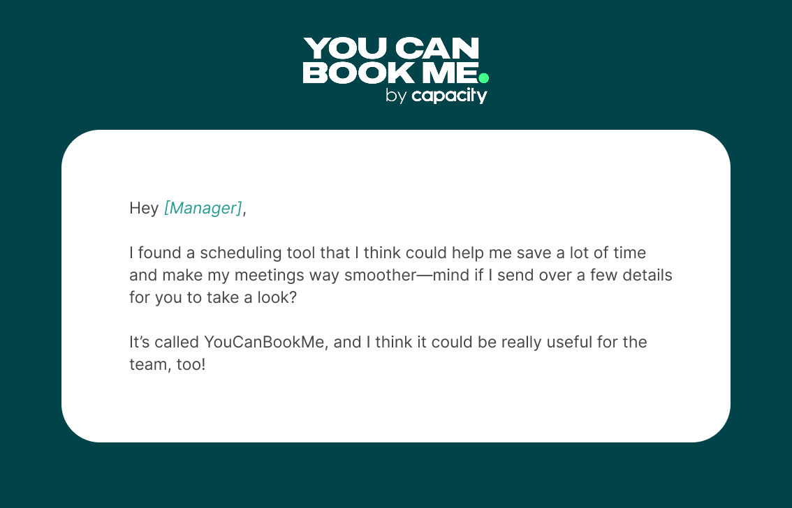 Slack template for how to ask your boss to cover YouCanBookMe